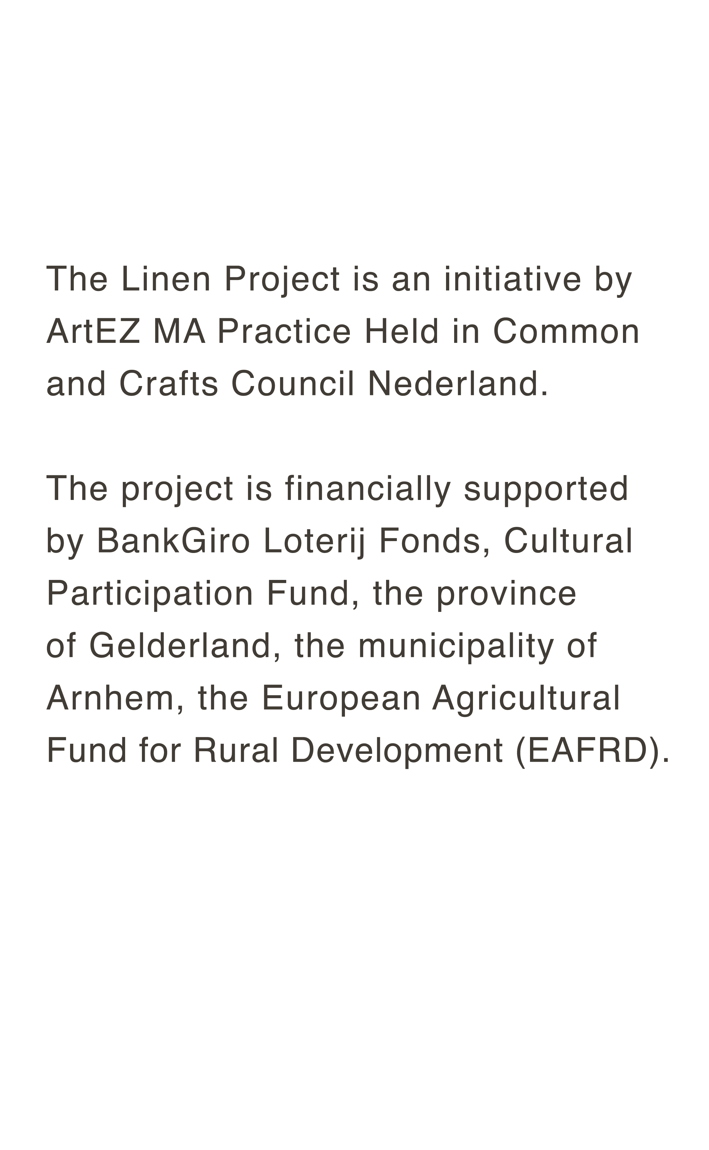 The Linen Project · grafisch vormgegeven door Sanne Beeren